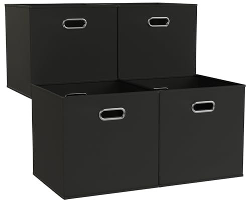 ATHLON TOOLS 4x Faltboxen 33L verstärkt, 33x33x33cm - Oxford-Material - je 2 Griffe - Aufbewahrungswürfel - Hochwertige Organizer-Boxen (Schwarz)