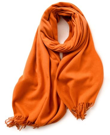 KARMA.DIEM Bufanda XXL Mujer y Hombre - Tacto Cachemira y Lana Merino Super Suave - Pashmina Grande 180x65cm para Invierno - Chal Elegante, Estola para Bodas y Fiestas (Naranja)