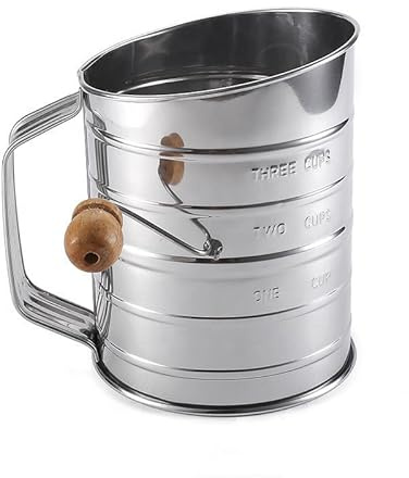 Zemensha Stainless Steel 3 Cups Flour Sifter for baking | Rotary Hand Crank Powdered sugar shaker and flour duster|