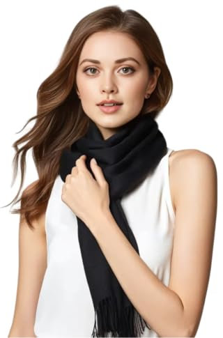LA FERANI Sommerschal Damen Kaschmir extra dünn leicht Halstuch 175x70 schwarz Umschlagtuch elegant stilvoll Komfort Business extra geschmeidig (Schwarz)