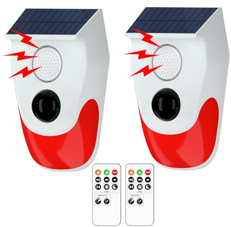 Chatthen Sistemi di sicurezza domestica, allarme solare con sensore di movimento con monitoraggio remoto, allarme esterno resistente alle intemperie, 120 dB 24 ore 3 modalità, 2 Confezione