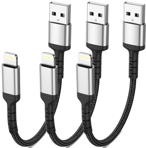 ADILIFT Cable de carga corto para iPhone 20 cm, 3 unidades USB A a Lightning cable MFi certificado nailon iPhone carga rápida compatible con iPhone 14 13 12 11 Pro Max Xs Xr X 8 7 6 Plus SE iPad