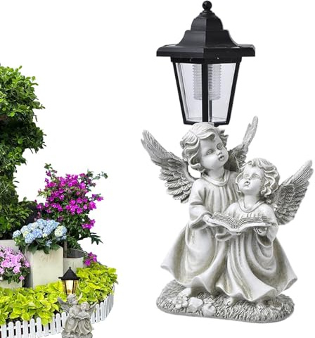 Générique Trädgårdsdekor ängelstatyer, kraftig soldriven harts ängel skulptur, väderbeständig konstbit, LED-belysning trädgårdsfigur för uteplats, gård och gångväg dekoration