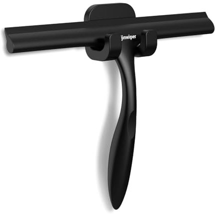 Anjinwiper Shower Squeegee For Glass Doors, Bathroom Squeegee With Hook Shower Wiper Screen for Bathroom Silicone Window Wiper, 25cm, Black