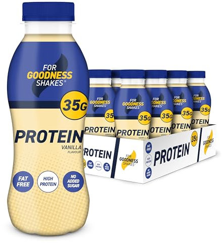 For Goodness Shakes Vanilla Protein Shakes, 35g Protein, High Protein, Fat-Free, Ready-To-Drink, No Added Sugar, Gluten-Free, Pre & Post Workout, 8 x 330ml