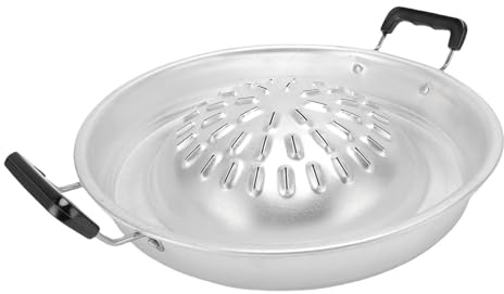 Poêle à barbecue thaï-coréenne, poêle à charbon de bois 2 en 1 en aluminium, poêle antiadhésive pour barbecue thaï-lao-coréen, pour shabu, légumes, œufs, (30 cm / 11,81 pouces de couleur d'origine)