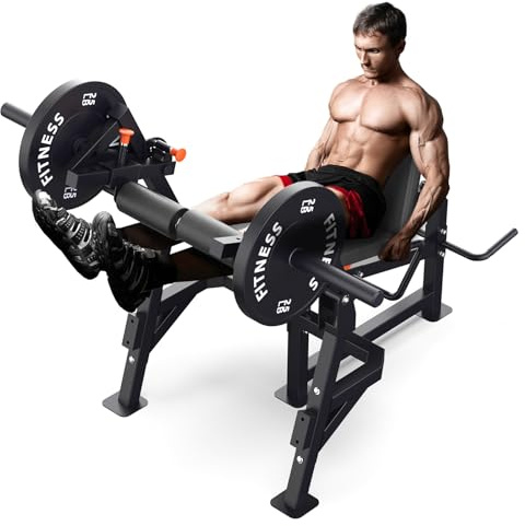 HIKEDIN Leg Press and Curl Machine, Single Leg Extension, Seated Leg Curl, Adjustable Leg Workout Bench, Plate Loaded Home Gym Equipment for Thigh & Hamstring Training, Heavy Duty Steel Frame，Black