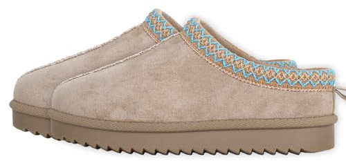 GHARIE CHAMPIONS Women’s Winter Suede Slippers – Embroidered Indoor Outdoor Flexible Waterproof Anti-Slip Cozy Plush Lining Warm Shoes