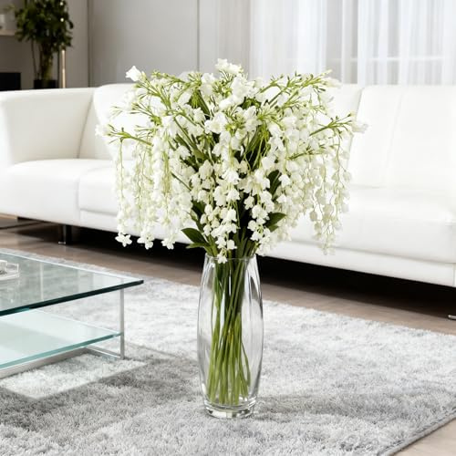 4 PCS 43.3 inch Artificial Lily of The Valley Artificial Flowers Faux White Lily of The Valley with Long Stem Realistic for Home Wedding Centerpieces Arrangements Party Garden Decoration（White）