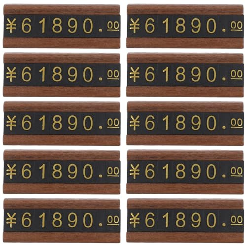 ERINGOGO 10 Juegos Bloques de Precio con Números y Letras Base de Madera de Nogal Etiquetas para Exhibición Mostrador de Tienda Soporte Flexible para Precios Joyería y Ropa