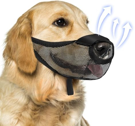 Dog Muzzle, Soft Air Mesh Muzzles for Medium Sized Dogs, Breathable Dog Mussels for Scavenging Biting Licking & Barking, Adjustable Mouth Guard with Front Opening, Allows Panting and Drinking(Black,M)