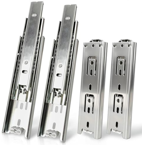 Prmape 4 Pezzi Guide per Cassetti Estrazione Totale Argento, 200mm Guide Scorrevoli per Cassetti, 3 Strati Guide per Cassetti con Cuscinetti a Sfera, Montaggio Laterale, Portata Fino A 45 KG