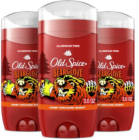 Old Spice Aluminum Free Deodorant for Men, 24/7 Odor Protection, 24/7 Freshness & Lasting Scent, Goes on Clear, Bearglove with Crisp Orchard Scent, 3.0 oz (Pack of 3)