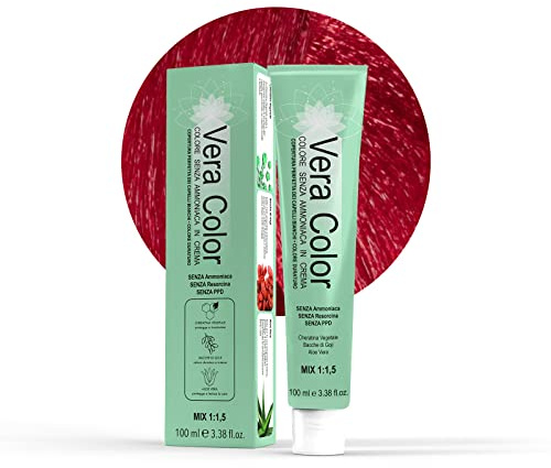 Vera Color - Biondo Rosso Intenso 7.66 - Colorazione Professionale Long Lasting in Crema Senza ammoniaca con Cheratina Vegetale, Aloe Vera e Bacche di Goji - Copertura Totale Capelli Bianchi - 100ml