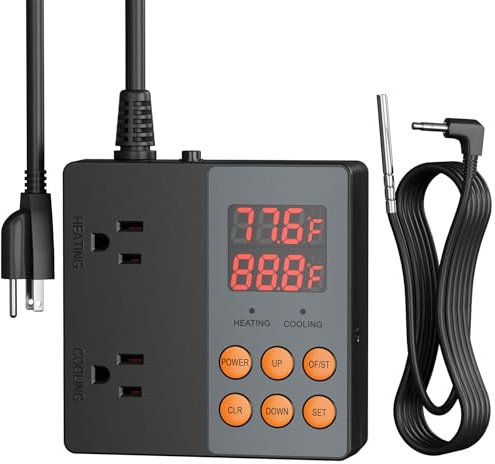 BN-LINK Digital Temperature Controller Heating Cooling 2-Stage Outlet Thermostat Controller Plug for Reptiles Aquarium Carboy Homebrew Breeding Fermenter Seed Germination °C/°F -40-176°F 15A/1875W