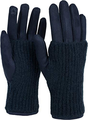 styleBREAKER Damen 3 in 1 Touchscreen Handschuhe mit abnehmbarer Strick Stulpe | Winterhandschuhe | 3 Tragevarianten | Weich warm elastisch in vielen Farben, Farbe:Dunkelblau