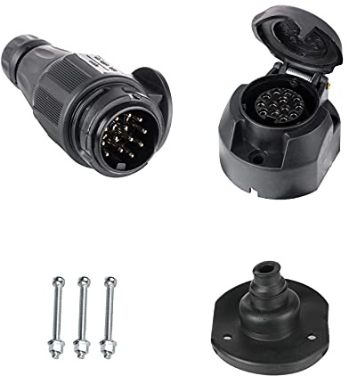 BEIJISTAR 13 Pin Trailer Plug & 13 Pin Trailer Socket with Rubber Gasket, 12V Waterproof 13 Pin Trailer Plug Socket Connector, for Truck RV Cars Boat Caravan Trailer Accessories Adapter