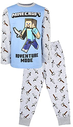 Minecraft - Pyjama à Manches Longues pour Garçons - Steve Adventure Mode - 100% Coton - Vêtements Cadeaux d'Anniversaire - 7-8 Ans