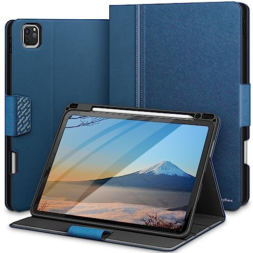 KingBlanc Hülle für iPad Pro 12,9 Zoll 2022 6. Generation 2021/2020/2018 (5./4./3. Gen) mit Stifthalter, Pencil2 Unterstützung, Veganes Leder Schutzhülle für iPad Pro 12.9, Blau