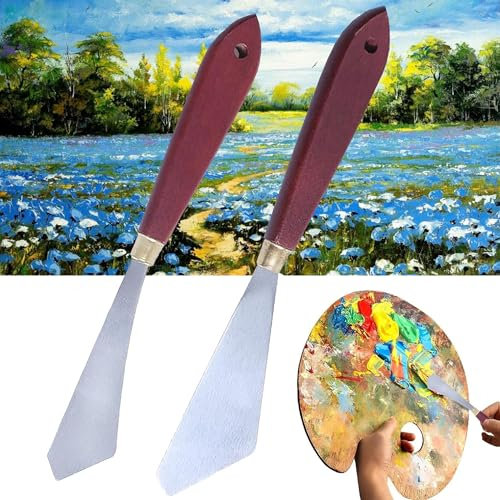 CINY Ensemble de Couteaux De Peinture, Couteau à Palette En Acier Inoxydable, Grattoir De Mélange De Peinture à l'Huile, Spatule d'Art De Peinture Avec Manche En Bois, Pour Le Mélange (2 pcs)