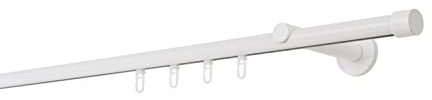 ondeco Gardinenstange auf Maß Innenlauf 20mm Cap 1-lauf Vorhangstange Wandträger 12cm Stilgarnitur Gleiter für Vorhänge Weiß 340cm