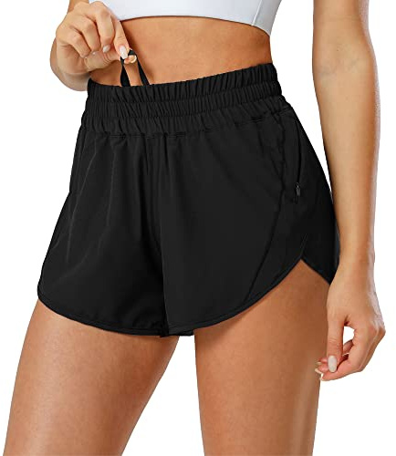 Aurefin Athletic Shorts for Women,Women's Quick Dry Workout Sports Active Running Track Shorts with Elastic and Zip PocketsBlack/X-Small
