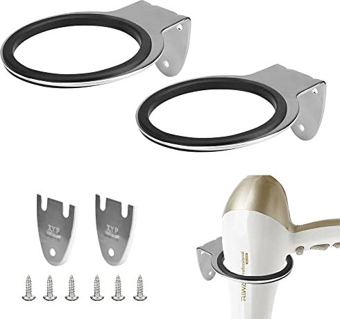 QINERSAW 2er Set Edelstahl Fönhalter Fön Wandhalterung Haartrocknerhalterung Haartrocknerhalter Föhnhalter Wand Föhnhalterung für Bad Friseurladen Hotel Zimmer mit 2 Edelstahldichtung 6 Schrauben