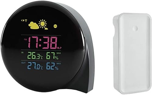 ONOTEC Stazione meteorologica con sensore Wireless, Sveglia da Tavolo Circolare con Display Meteo termometro igrometro for Esterni Interni (Size : 1)