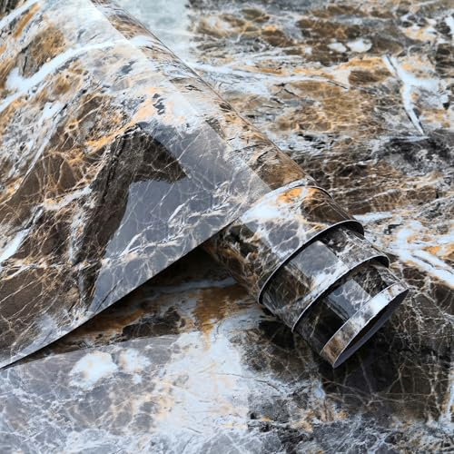 JSEVEM 40CM×3M Braun Weiß Marmor Tapete Selbstklebend Braune Marmortapete Klebefolie Steinoptik Selbstklebende Klebetapete Marmoroptik Wasserfest Möbelaufkleber Granit Tapeten Küche Bad Wandtapete