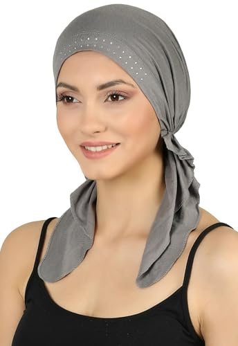Deresina Pre-Tied Chemo Bandana for Women – Soft Bamboo Turban & Head Scarf for Hair Loss & Alopecia – Breathable Headwear (Jewelled Grey - One Size)