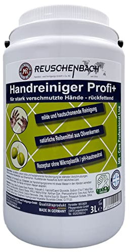 Reuschenbach Handreiniger Profi+, Handwaschpaste für stark verschmutzte Hände - rückfettend, ohne Mikroplastik, 3 Liter