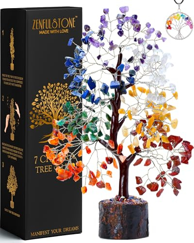 ZENFULSTONE 7 Chakra Tree of Life Spiritual Décor for Home & Office | Handmade Crystal Bonsai for Positive Energy & Healing | Wonderful Gift for Mom & Dad