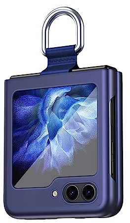 BORYA Cover per Samsung Galaxy Z Flip5 (Flip 5) 5G, Ultra Sottile Antiurto Premium Silicone Duro PC Custodia, Pieghevole Antigraffio Setoso Opaco Case con Anello 360°, Blu