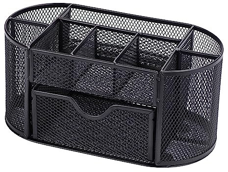 RICOO Büro Schreibtisch Organizer, Stiftehalter Schreibtisch, B002-B, Metall Stiftehalter, Tisch Organizer, 9 Sortierfächer für Stifte, Haftnotizen, Platzsparendes Desk Organizer