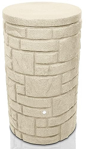 YourCasa Regentonne 230 Liter [StoneRain] mit Metallgewinde und Deckel in Steinoptik - Regenfass Frostsicher aus Kunststoff - Regenwassertonne - Regenwassertank Garten Wassertank Regensammler (Sand)