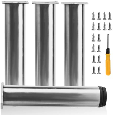 Uotyle 4 Stück 250mm Edelstahl Heavy Duty Metall Möbelfüße, Möbel Schrank einstellbar Edelstahl Küche Füße Runde einstellbare Bein Schrank Küche Tischbein Pads Protector