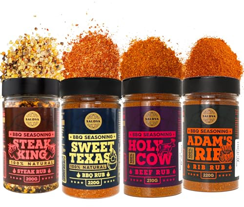 Meat Lovers Selection of Premium BBQ Seasonings - Holy Cow, Sweet Texas, Steak King & Adam's Ribs BBQ Rubs | Pack of 4 | 100% Natural | Spice Gift For Foodie