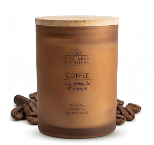 Coffee Candle 9.7 oz Gift Boxed, Up to 55 Hour Burn - Minimum 10% Fragrance Oil, Chocolate, Toasted Coffee & Cream, Crackling Wood Wick, Soy Blend, Jar Candle for Kitchen & Office by Spotless Candles