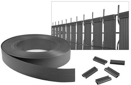 CASANOOV Kit Lamelles Occultantes PVC Souple BALDO Bande Brise Vue pour Grillage Rigide et Clôture – 100 m x 4,6 cm – 200 Clips Inclus Cache Clôture Jardin - Montage Horizontal, Vertical Facile