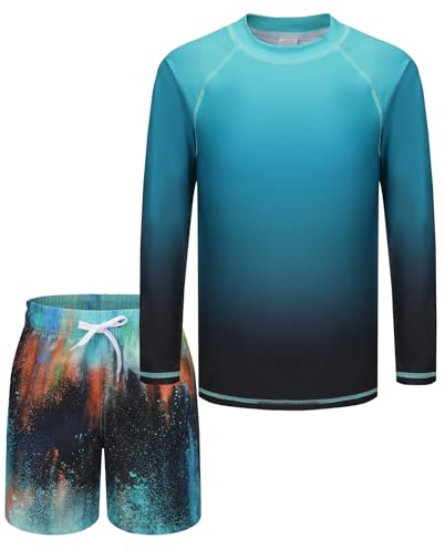 Jungen-Badeanzug, zweiteiliges Badeanzug-Set mit Badehose, langärmelig, Badebekleidung, Blau (Blue Shadow), 15-16 Jahre