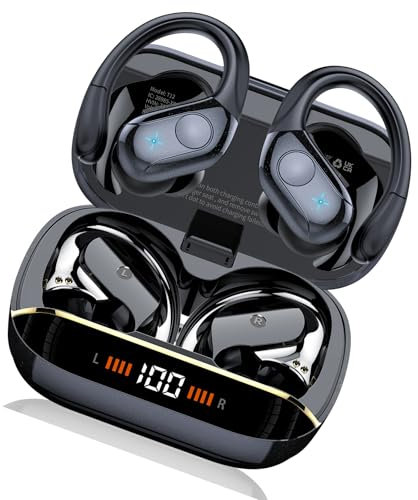 Qecnato Ecouteurs Bluetooth sans Fil, Ecouteurs Bluetooth 5.4 Stéréo avec ENC Réduction de Bruit Mic, 75H de Lecture Oreillette, IP7 Étanches Casque sans Fil pour Sport et Running, Noir
