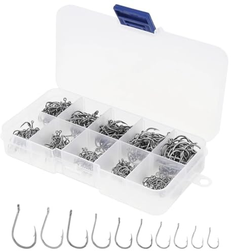 Juguta 300 Pcs Hamecon Peche Hamecon De Pêche Crochets De Pêche D'Hameçons Hameçons En Acier Carbone Hameçons Barbelés En Pour Pêche Eau Douce Et Mer Avec Boîte De Rangemant