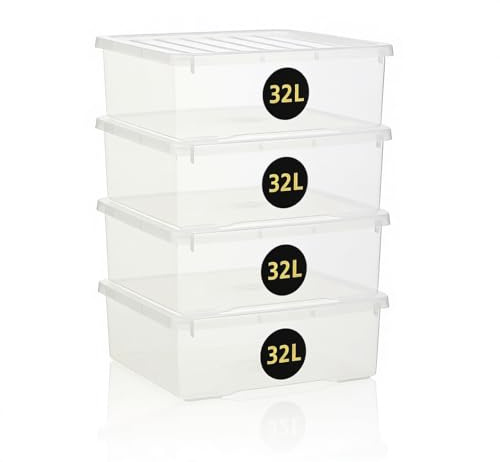 Zyora 32L Under Bed Storage Box with Lid – Large Plastic Storage Box for Clothes, Bedding & Toys | Stackable Underbed Storage Boxes with Lids for Home Storage and Organization