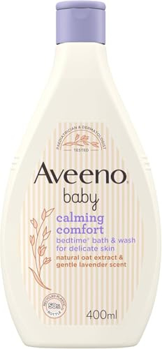 Aveeno Baby Calming Comfort Bedtime Bath & Wash for Delicate Skin 400ml | Gently Cleanses, Oat Formula with Lavender & Vanilla Scent, Gently Cleanses Baby's Delicate Skin Without Drying