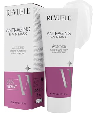 REVUELE Masque Visage Anti-Âge 5 Minutes – Crème Nourrissante aux Peptides et Extraits de Fruits, Lisse les Rides et Raffermit la Peau, 80 ml