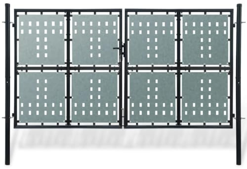 Cancello per Recinzione Esterna, Cancello Giardino in Acciaio con Serratura, Design Moderno con Motivi Decorativi, Portoncino Ingresso Esterno, Recinzione Giardino,Nero, 300x200 cm
