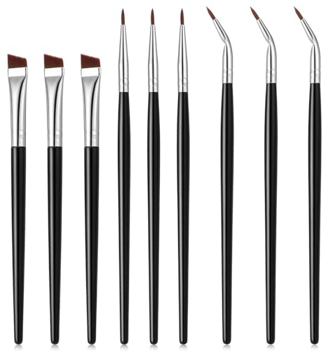 9 Pcs Fine Angled Eyeliner Brush,Eyeliner Brushes Set Straight Head Fine Curved Head Sickle Flat Angle Blade Brush Synthetic Bristles Ultra Thin Slanted Flat Angle for Beauty Cosmetic Tool