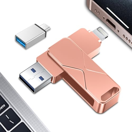 Memoria USB de 512 GB, Certificada MFi Lightning, Memoria Externa Pen Drive 3 en 1 para iPhone, iPad, iOS, MacBook, Android, PC (Rosa, 512 GB)