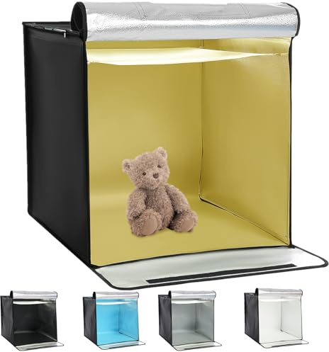 Fotobox 60 x 60 x 60 cm med LED-belysning dimbar ljusbox ljusbox fotostudio set med 5 färger utbytbar fotobakgrund ljustält fototält vikbar bärbar för produktfotografering