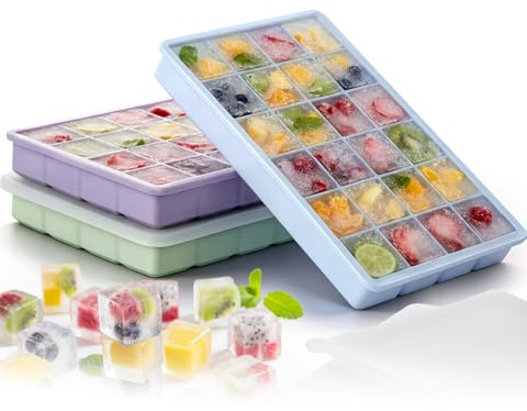 Silikon Isbitsform med lock, Isbitsbehållare, Isbitsbehållare i silikon i 3-pack, erbjuder 72 fyrkantiga isbitar. Perfekt för whisky och cocktails.